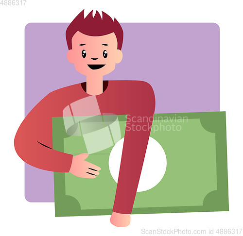 Image of Cartoon guy holding money vector illustartion on white backgroun