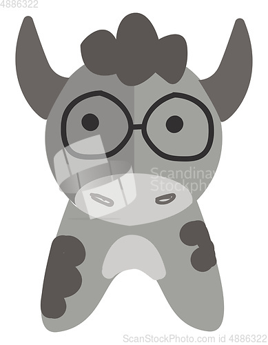 Image of Grey cow with round glasses vector illustration on white backgro