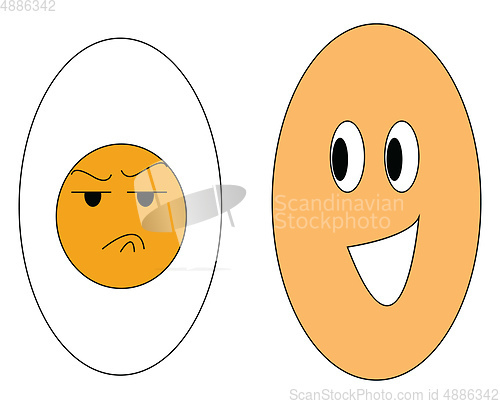 Image of Happy and angry egg illustration color vector on white backgroun