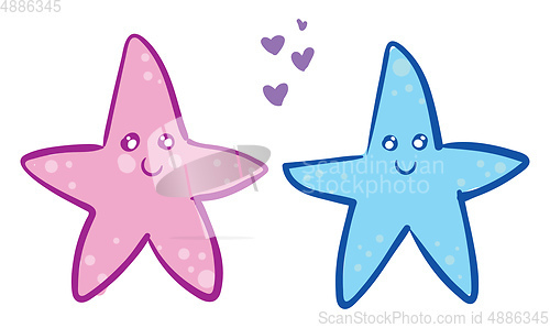 Image of Baby pink and blue sea stars in love vector illustration on whit