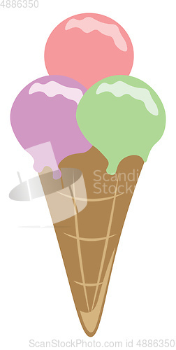 Image of Ice cream cone with three different flavor vector or color illus