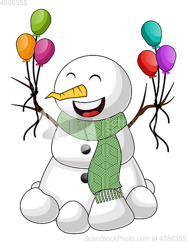 Image of Snowman with balloon illustration vector on white background