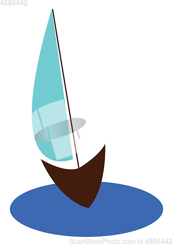 Image of Drawing of a blue sailor boat floating on the water vector color