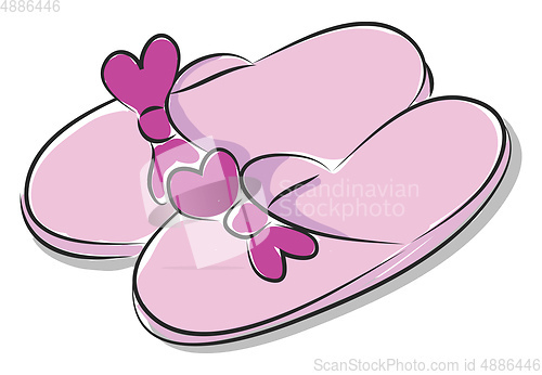 Image of Pink ladies slippers with purple bow vector illustration on whit