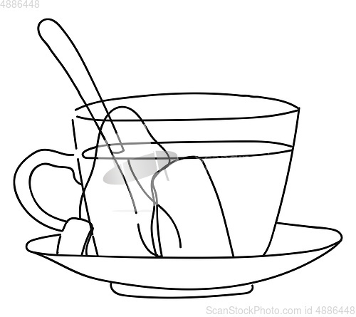 Image of Line art of a dip tea bag in a cup set isolated on white backgro