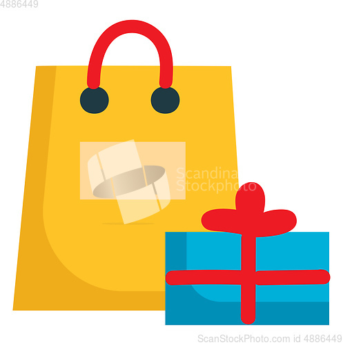 Image of Yellow present bag and blue present box vector illustration on a