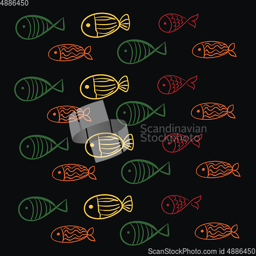 Image of Texture on black background and white frame with colorful fish v