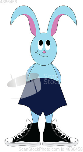 Image of Light blue bunny in deep blue shorts and black sneakers vector i