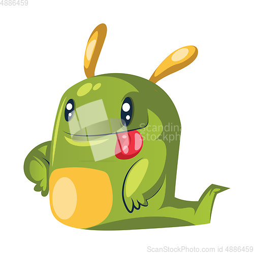 Image of Green monster with yellow ears and tongue out white background v