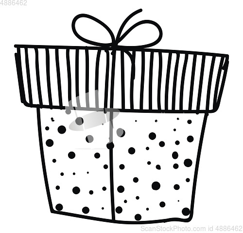 Image of Black and white sketch of a present box tied with a ribbon and t