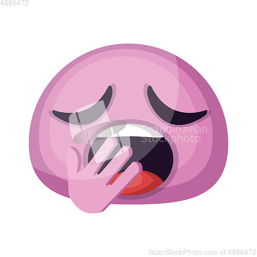 Image of Tired pink emoji face yawning vector illustration on a white bac