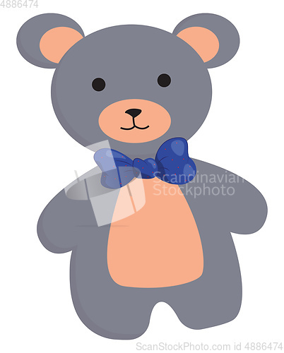 Image of Clipart of a cute teddy bear wearing a blue bow-like ribbon vect