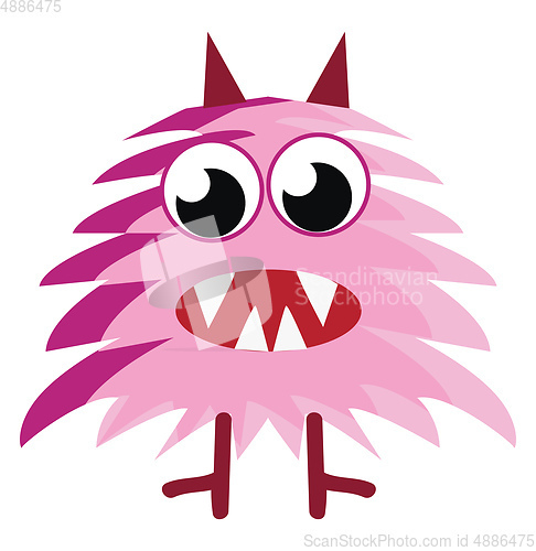 Image of Cartoon of a scary pink furry creature with canine teeth vector 