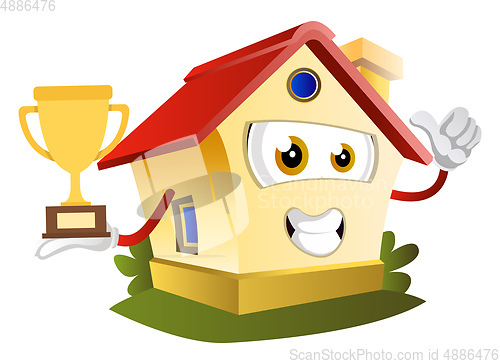 Image of House is holding trophy, illustration, vector on white backgroun