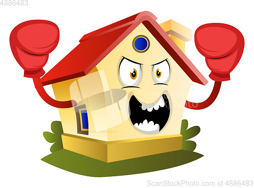 Image of House is wearing boxing gloves, illustration, vector on white ba