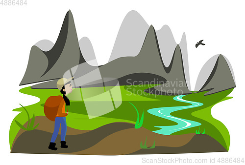 Image of Portrait of a lady hiker vector or color illustration