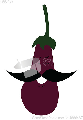 Image of A smiling eggplant emoji with big and lengthy mustache vector co