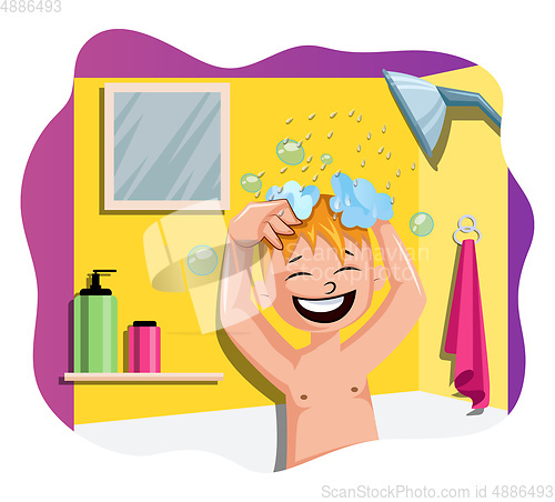 Image of Happy boy taking a bath illustration vector on white background