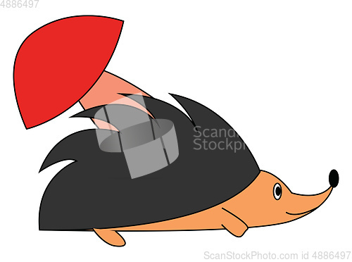 Image of Hedgehog under the mushroom illustration vector on white backgro