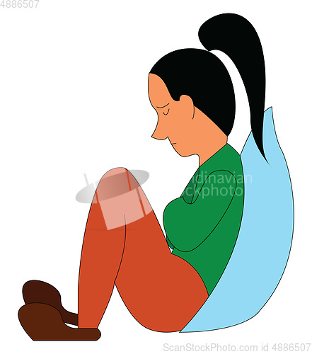 Image of Abstract cartoon of a sad girl  vector illustration on white bac