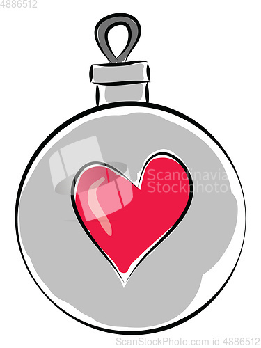 Image of Light grey christmas ball with pink heart vector illustration on