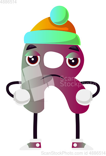 Image of Purple letter R with green hat vector illustration on white back