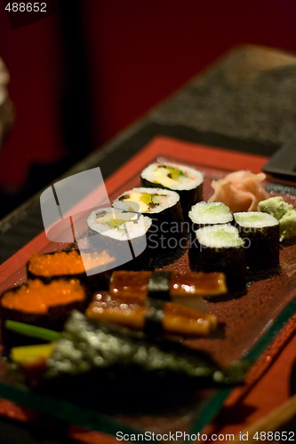 Image of sushi set in a restaurant