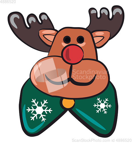 Image of Reindeer decoration with green bow tie vector or color illustrat