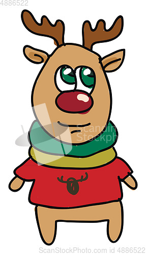 Image of A deer wearing red tshirt vector or color illustration