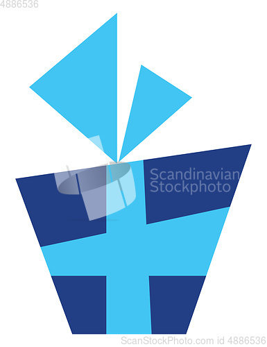 Image of A present box wrapped in dark blue decorative paper and sky blue