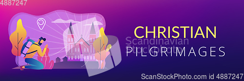 Image of Christian pilgrimages concept banner header.