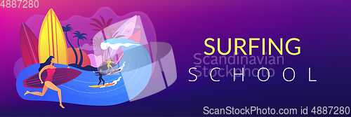 Image of Surfing school concept banner header.