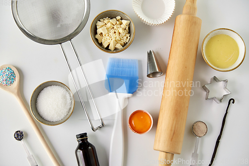 Image of cooking ingredients and kitchen tools for baking