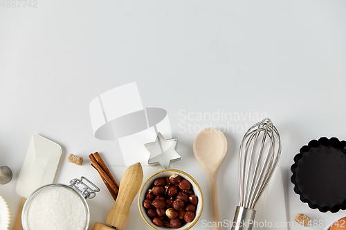 Image of cooking ingredients and kitchen tools for baking