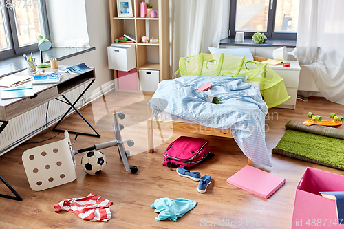 Image of messy home or kid's room with scattered stuff