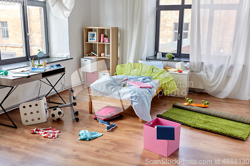 Image of messy home or kid's room with scattered stuff