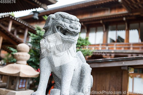 Image of Japanese lion statue in temple