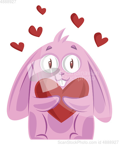 Image of Pink bunny holding a heart vector illustration on white backgrou