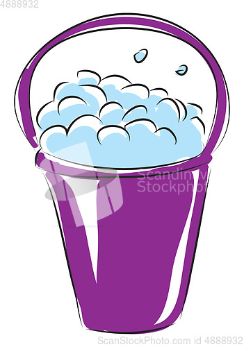 Image of Cartoon purple bucket of soap vector illustration on white backg