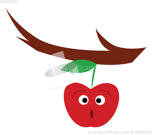 Image of A surprised red apple is hanging from the branch vector color dr