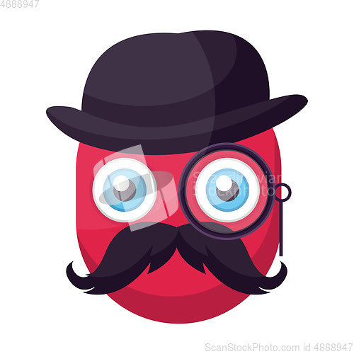 Image of Deep pink old emoji face with hat mustashes and monocular vector