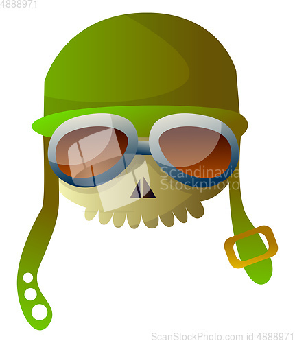Image of Cartoon skull with aviation hat vector illustration on white bac