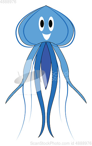 Image of Smiling blue jellyfish  vector illustration on white background 