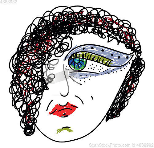 Image of Line art of Earth woman with a big eye and frowned face vector o