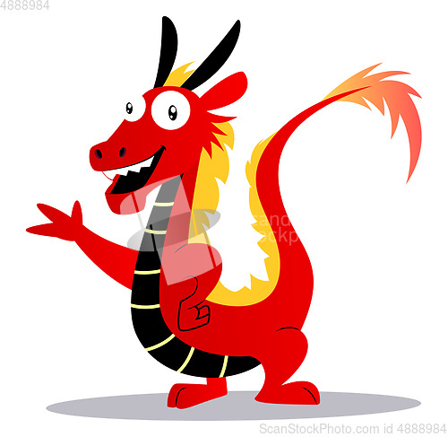 Image of Red cartoon dragon vector illustartion on white background