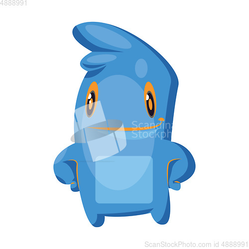 Image of Blue cartoon monster standing white background vector illustrati