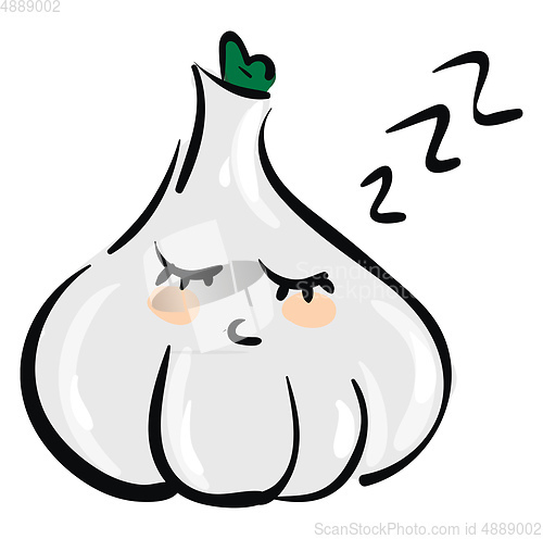 Image of Cartoon of a sleeping garlic vector illustration on white backgr