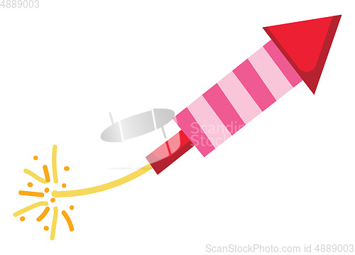 Image of Red and pink striped firework rocket with a lit fuse vector illu