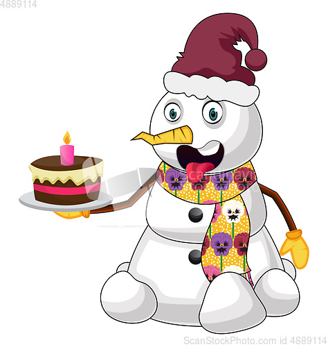 Image of Snowman with cake illustration vector on white background