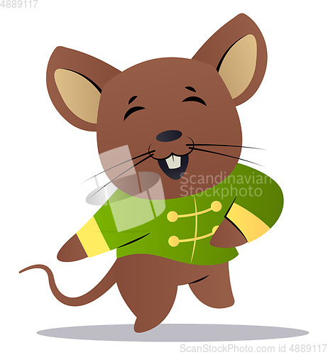 Image of Cartoon mouse in green chinese suit vector illustartion on white